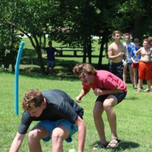 Outdoor youth dodge ball at summer camp near Tulsa.