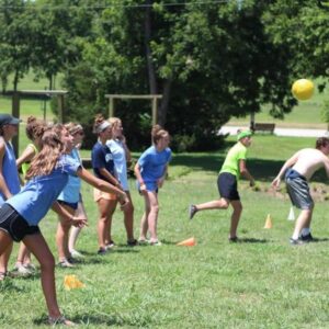 Outdoor youth dodge ball at summer camp near Tulsa