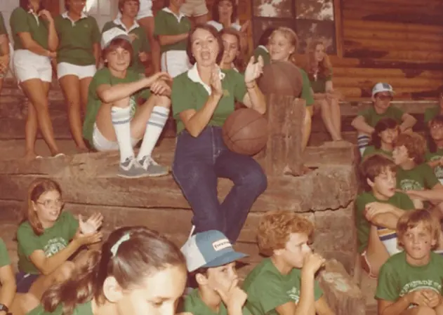 Vintage photo of Shepherd's Fold Ranch co-founder Shirley Staires with campers
